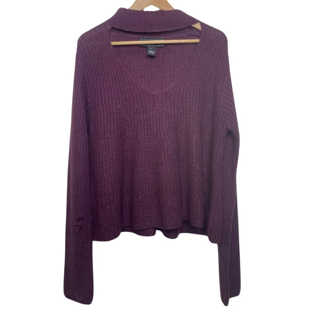 POLLY & ESTHER | Eggplant Purple Mock Neck Long Sleeve Sweater | Size XL - Picture 1 of 9